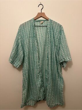 Yala Organic Cotton Short Sleeve Teal and White Tunic Duster